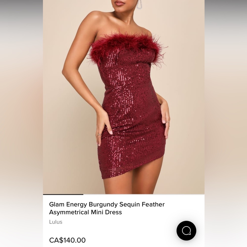 Lulu's Glam Energy Burgundy Sequin Feather Asymmetrical Mini Dress